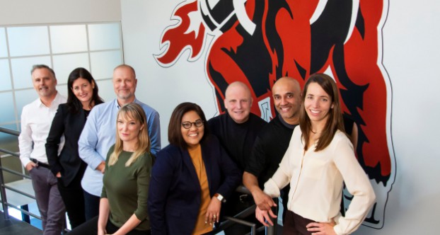 The doug&partners senior team, from left: Doug Robinson, Kristin Burnham, Matt Syberg-Olsen, Moxie Garrett, Bonnie Lall, Adam White, Brad Kumar and Caroline Kilgour.
